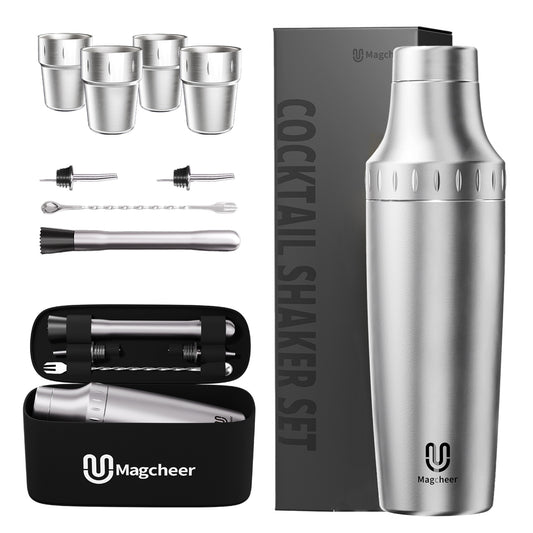 Magcheer cocktail shaker with stackable cups - silver main