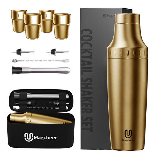 Magcheer cocktail shaker with stackable cups - gold main