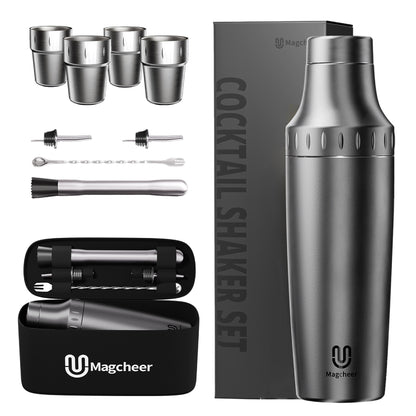 Magcheer cocktail shaker with stackable cups - gunmetal gray main