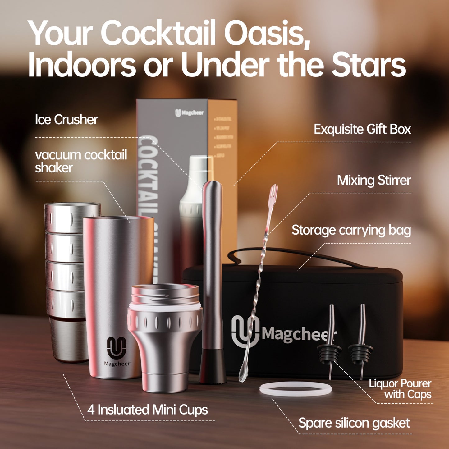 Magcheer common gallery cocktail shaker with stackable cups detail
