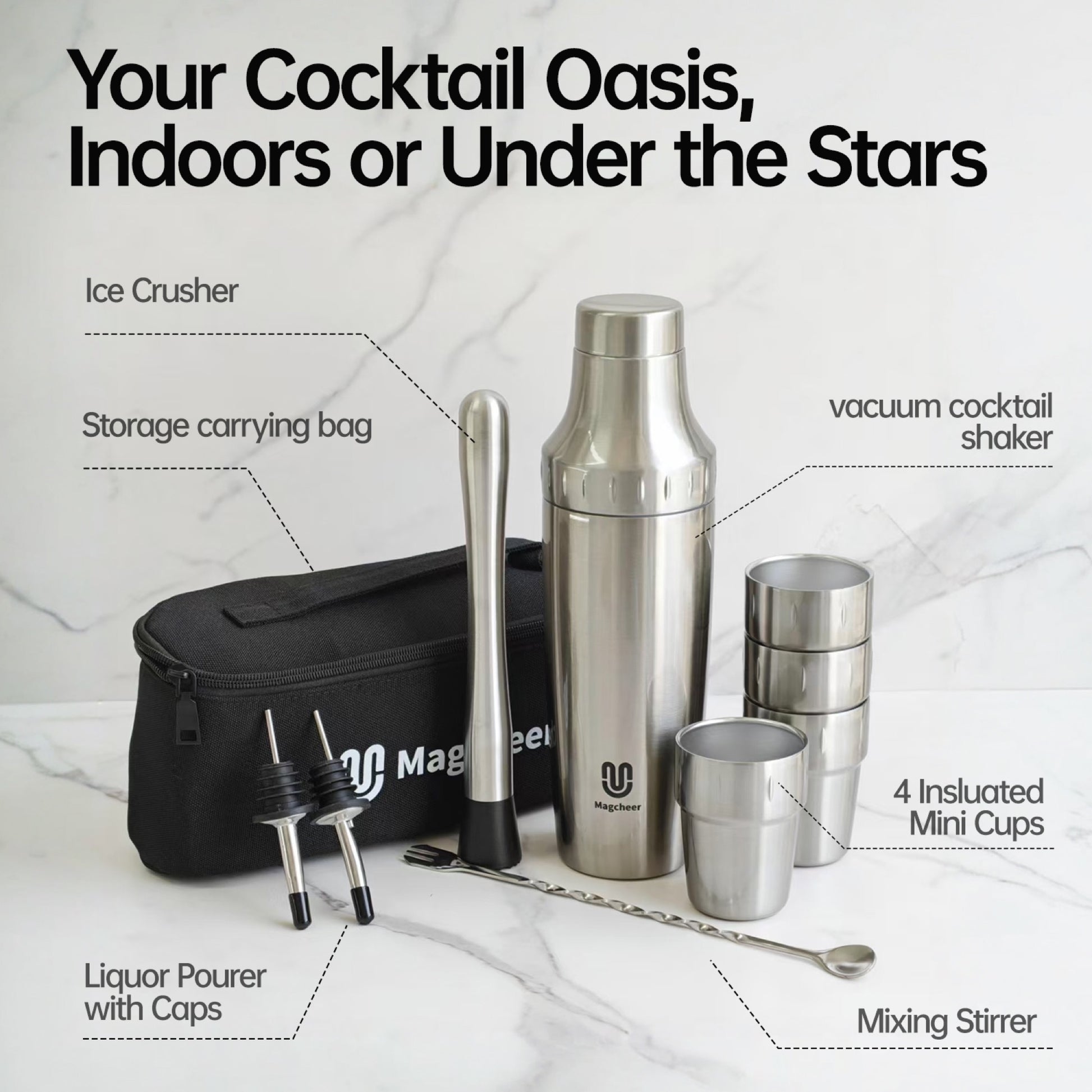 Magcheer common gallery cocktail shaker with stackable cups detail