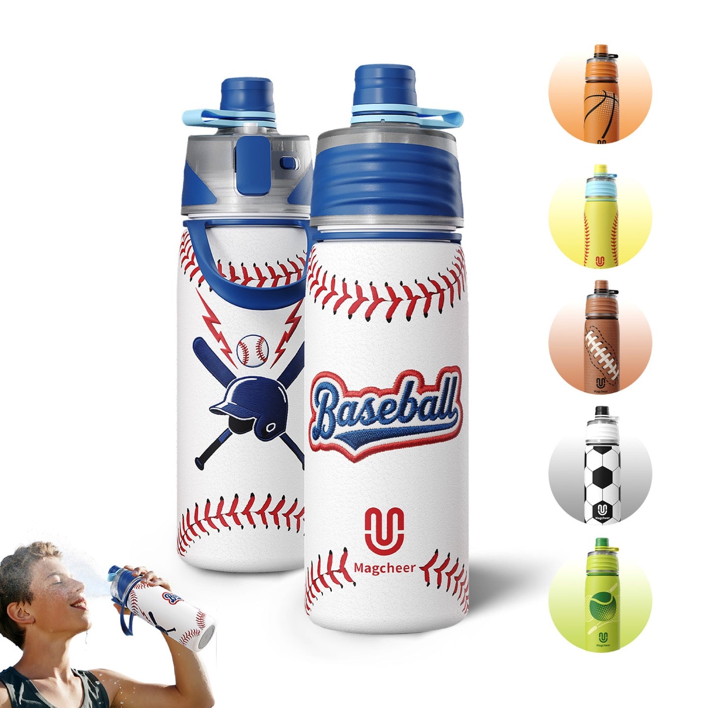 Baseball cooling mist water bottle 20oz