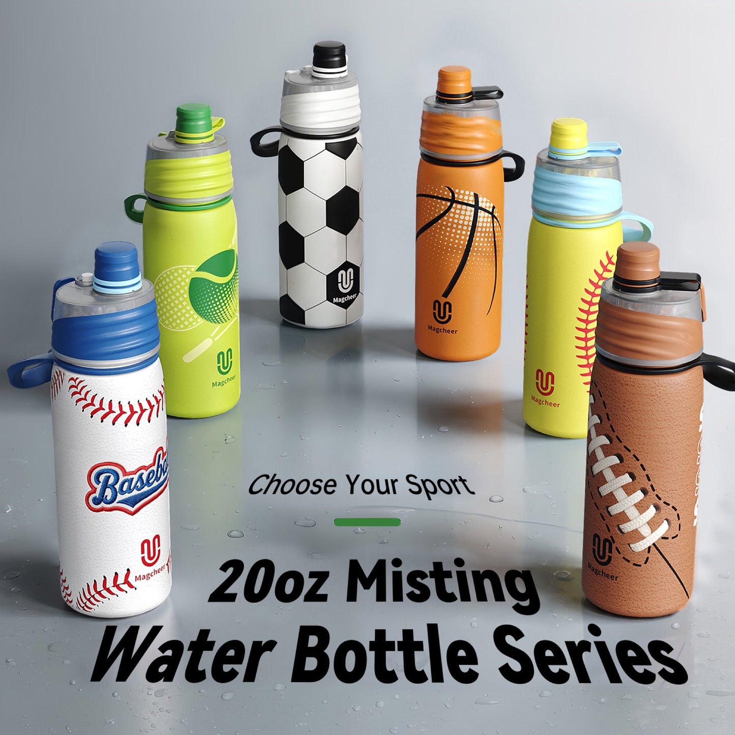 Baseball cooling mist water bottle 20oz detail 5
