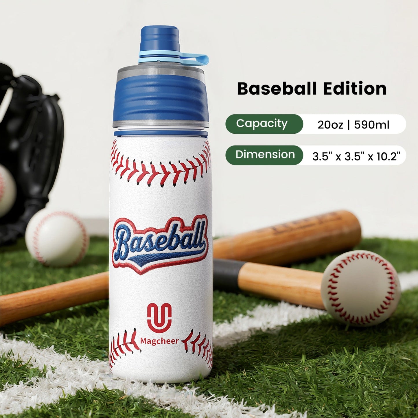 Baseball cooling mist water bottle 20oz detail 6