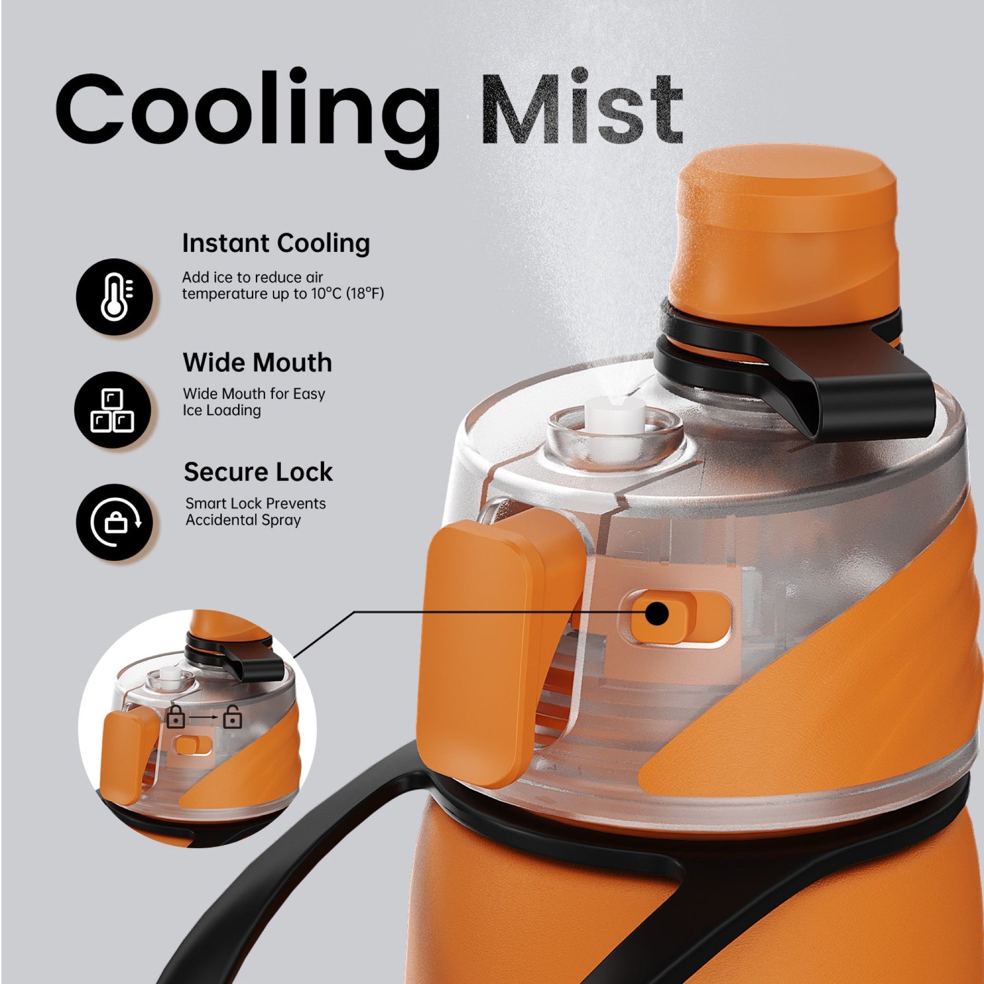Basketball cooling mist water bottle 20oz detail 2