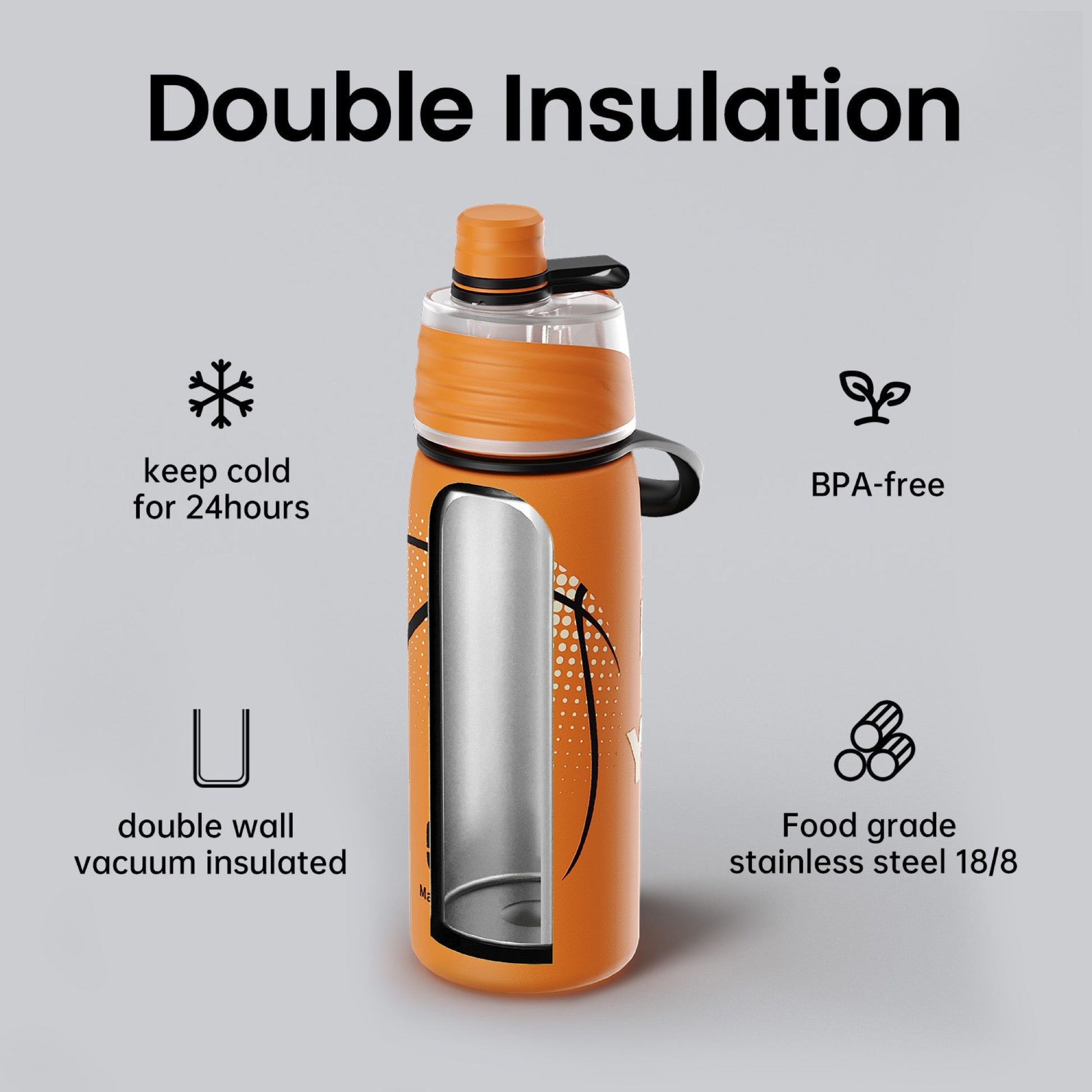 Basketball cooling mist water bottle 20oz detail 3