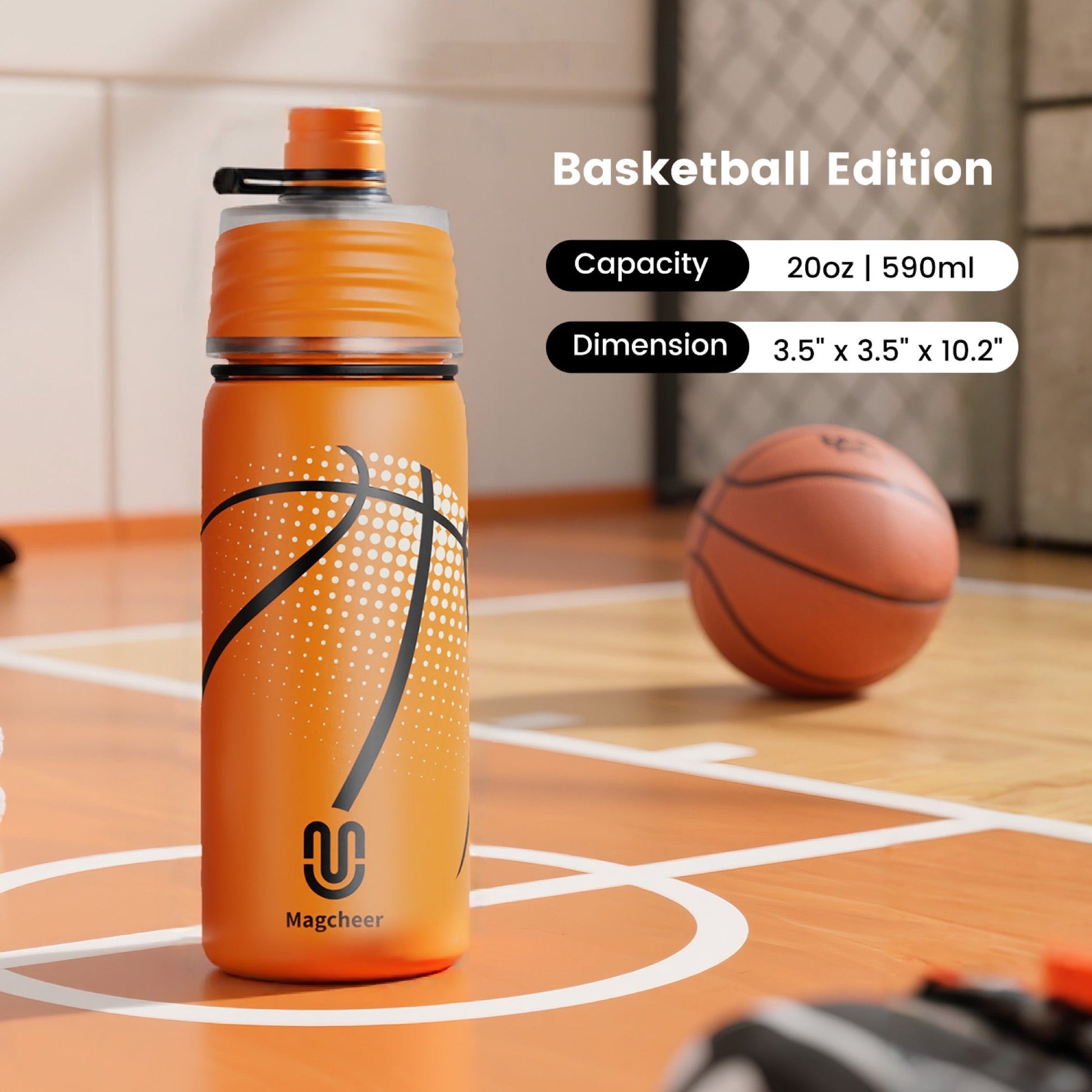 Basketball cooling mist water bottle 20oz detail 6