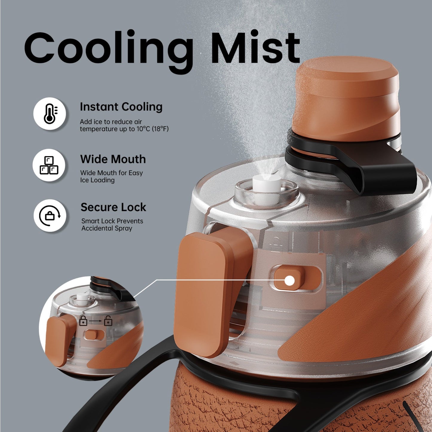 Football cooling mist water bottle 20oz detail 2
