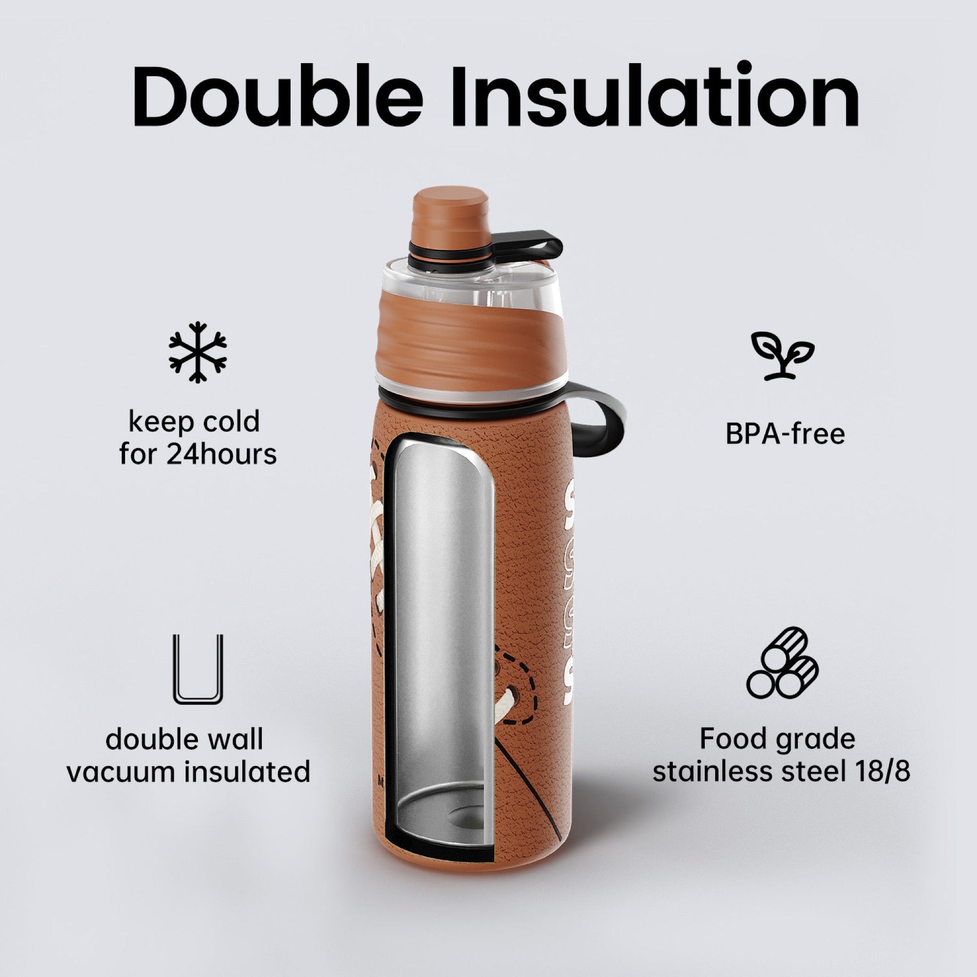 Football cooling mist water bottle 20oz detail 3