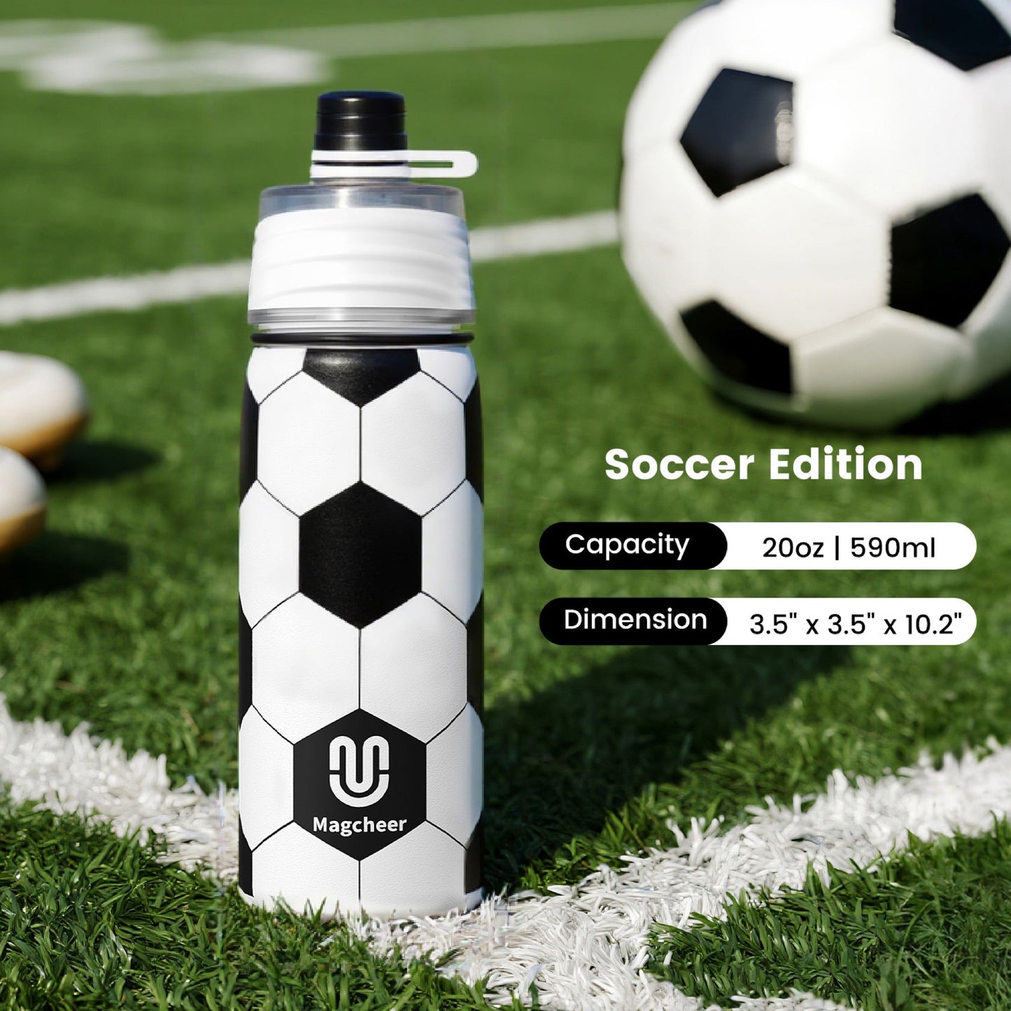 Soccer cooling mist water bottle 20oz detail 6
