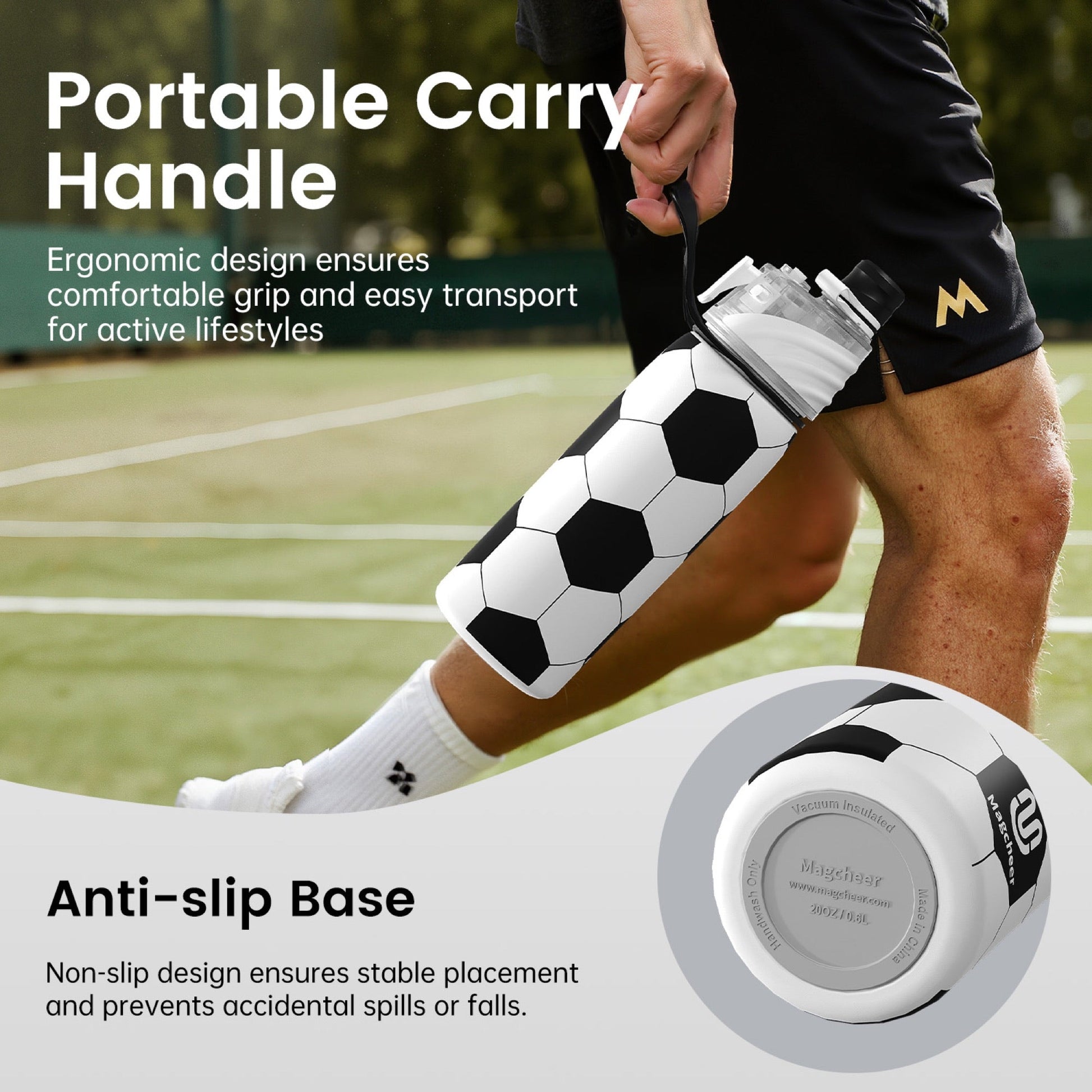 Soccer cooling mist water bottle 20oz detail 8