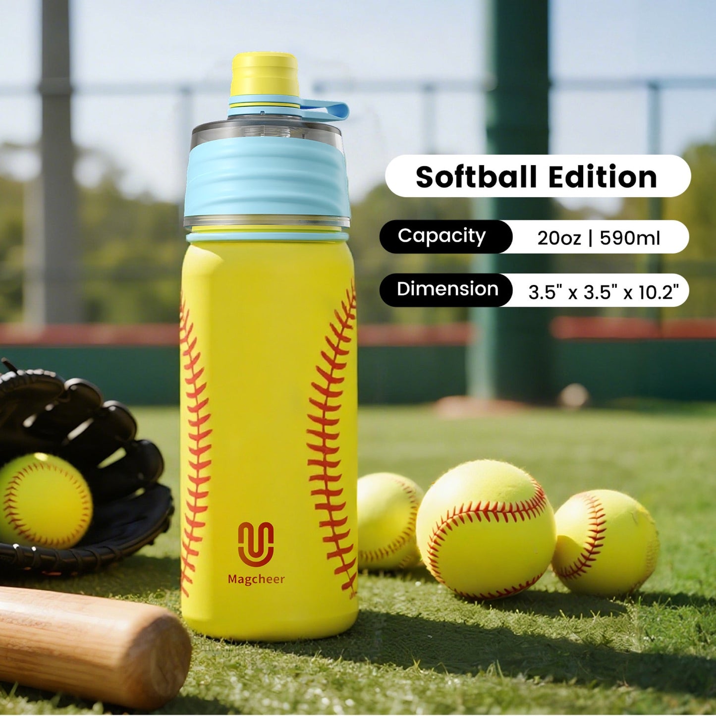 Softball cooling mist water bottle 20oz detail 6