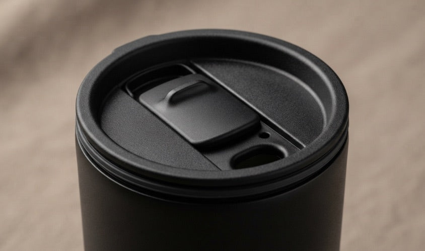 Close-up of a smooth black Magcheer tumbler lid