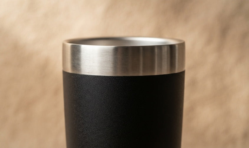 Close-up of a stainless steel Magcheer tumbler rim